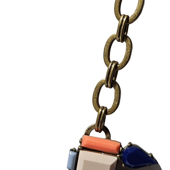 J.Crew Art Deco Statement Bib Necklace Geometric Beads Gold Tone Chain Jewelry - Picture 3 of 6